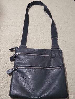 Margot Black Leather Messenger Crossbody Bag